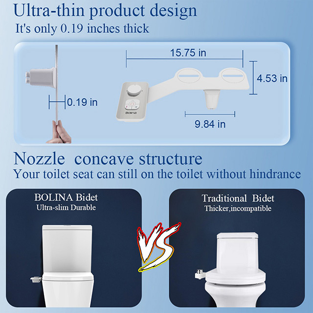 Bolina Bidet Attachment Self Cleaning Dual Nozzle for Toilet with Adjustable Pressure Control