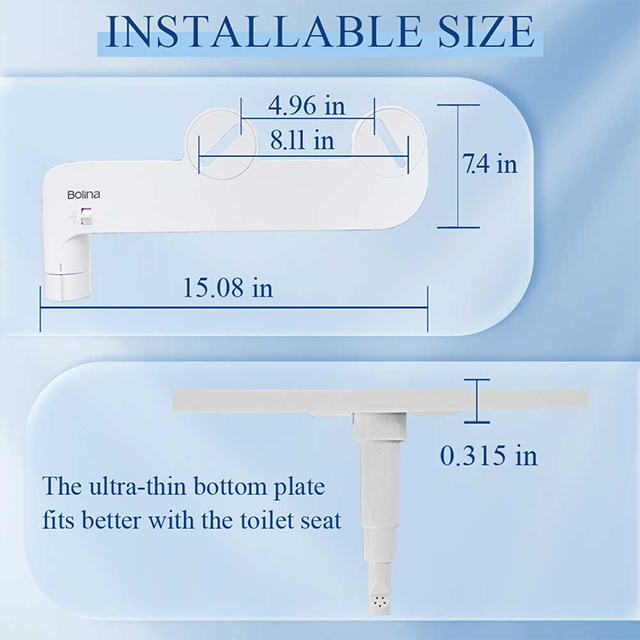 Bidet Attachment Bolina Ultra-Slim Bidet for Toilet with Power-free Nozzle And Easy Water Pressure Adjustment